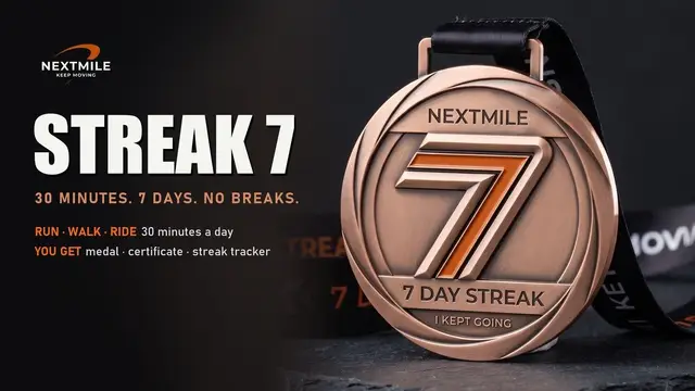 NEXTMILE STREAK 7  30 Minutes. 7 Days Consistency Challenge  Run, Walk, Ride logo