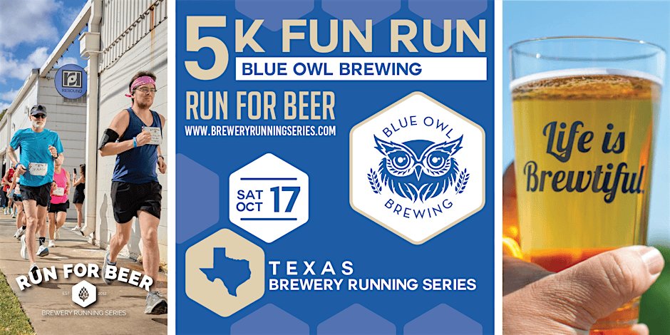 5k Beer Run x Blue Owl Brewing | TX Brewery Running Series Logo