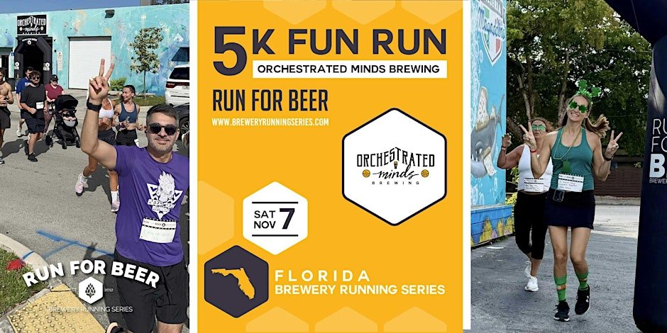5k Beer Run x Orchestrated Minds | 2026 Florida Brewery Running Series Logo
