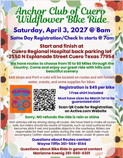 Anchor Club of Cuero Wildflower Bike Ride 2027 Logo