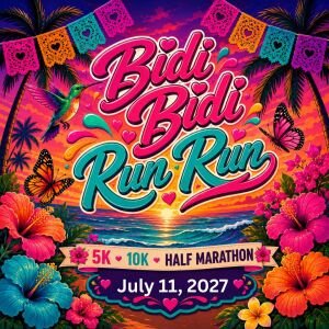 Bidi Bidi Run Run Night 5K 10K Half Marathon by Califlow Runs Logo