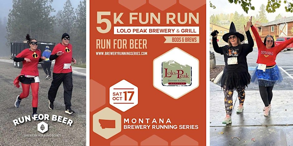 Boos and Brews Fun Run x Lolo Peak Brewing | 2026 MT Brewery Running Series Logo
