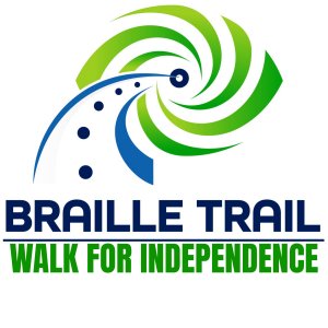 Braille Trail Walk for Independence ⠠⠇⠊⠕⠝⠎⠀⠠⠎⠻⠧⠊⠉⠑⠎ Logo