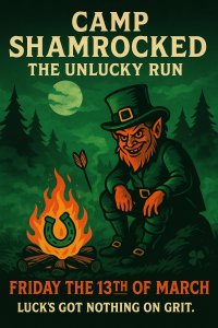 Camp Shamrocked: The  Friday the 13th  After Dark - 5K. 10K. Half Marathon Logo
