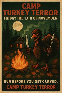 Camp Turkey Terror: After Dark- Friday the 13th  Turkey Trot: 5K. 10K. Half Marathon Logo