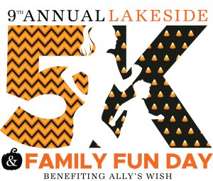 9th Annual Lakeside 5K and Family Fun Run and Trunk or Treat Benefiting Ally's Wish Logo