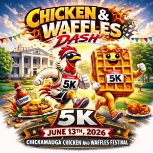 Chickamauga Chicken and Waffles 5k Dash Logo