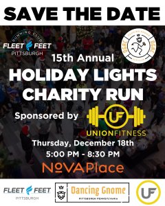 Fleet Feet and Dancing Gnome Run Clubs' Holiday Lights Charity Run sponsored by Union Fitness