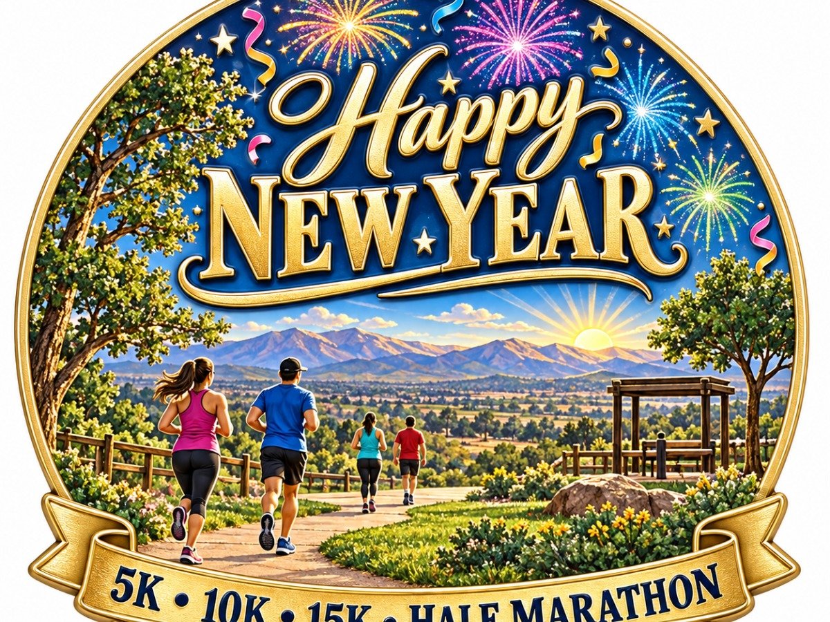 Happy New Year 5K, 10K, 15K, Half Marathon Logo