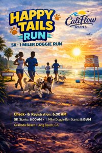 Happy Tails - 5K - 1 Miler Dog Run by Califlow Runs Logo