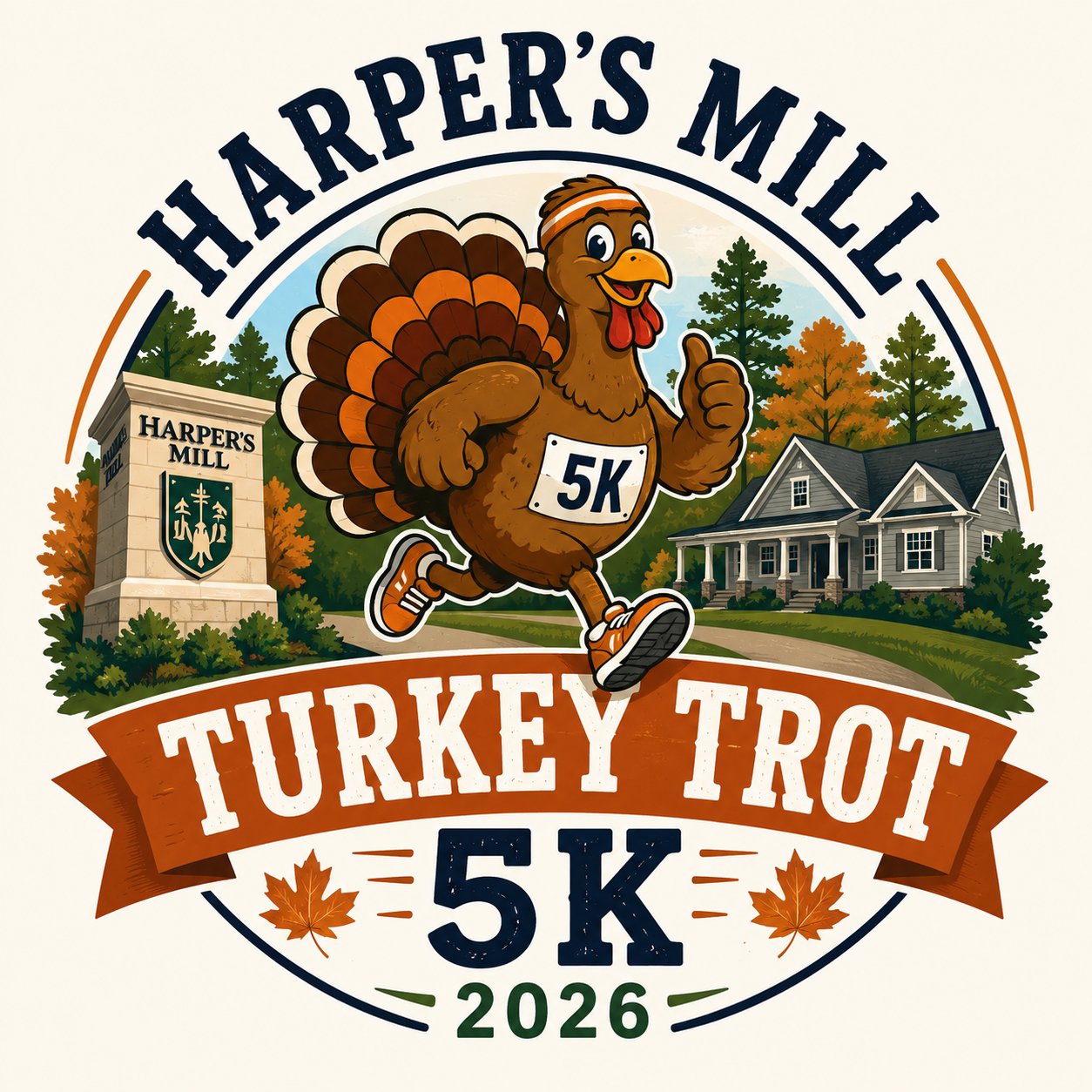 Harper's Mill Turkey Trot 5k Run and Walk Logo