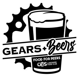 Ludington Bay Brewing/ Trailhead Bike Shop   Gears + Beers = Food for Peers Logo