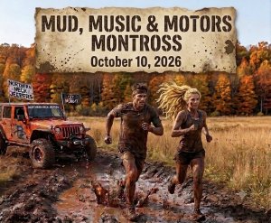 MUD, MOTORS & MUSIC MONTROSS 5K TRAIL RUN Logo