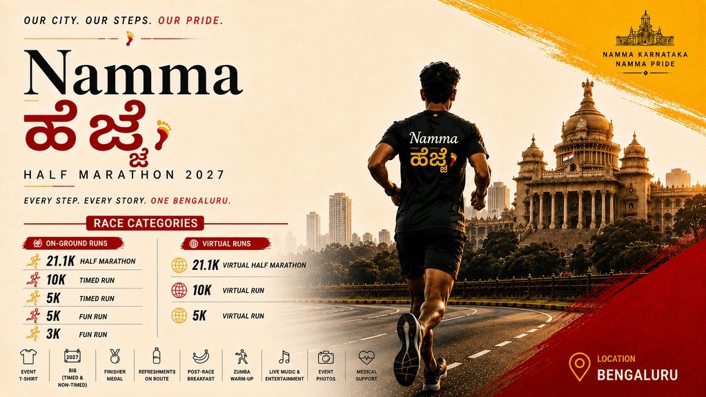 Namma Hejje Bengaluru Half Marathon 2027 - First Edition Logo