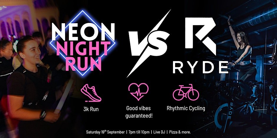 NNR VS RYDE - 3k Neon Night Run & Rhythmic Cycling Class Logo