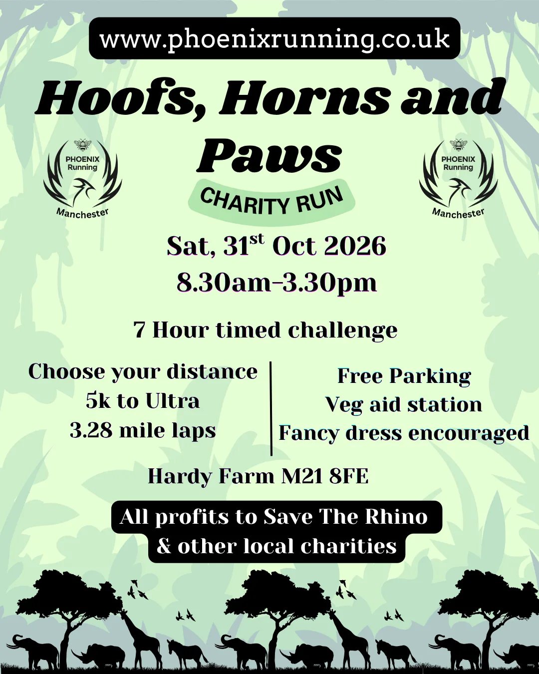 Phoenix Manchester Hoofs, Horns and Paws Charity Run Logo