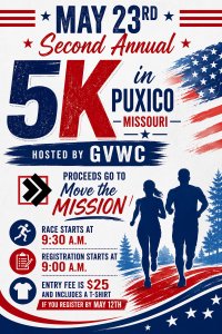 Red White and Run Puxico 5k Logo