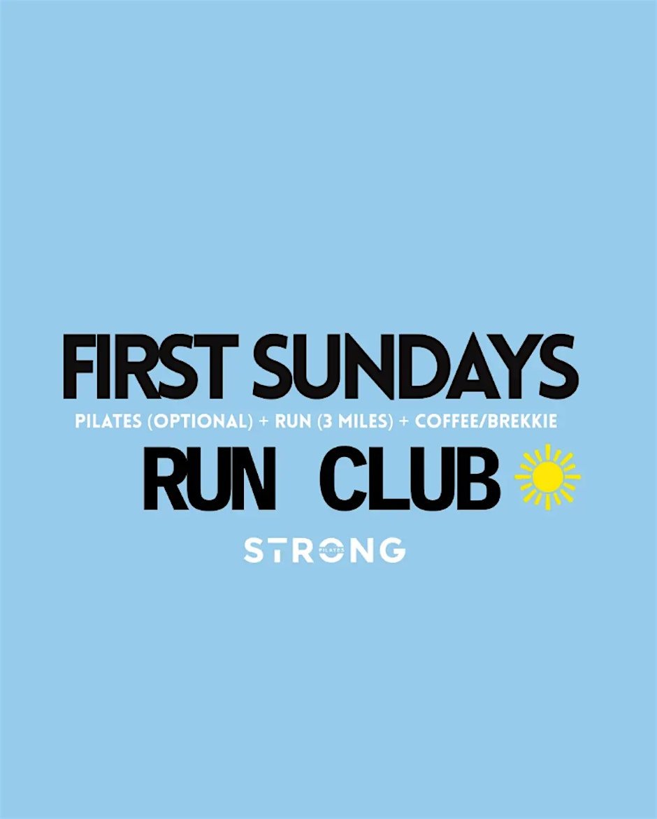 RSVP through Sweatpals: First Sundays Run Club x STRONG Pilates Logo