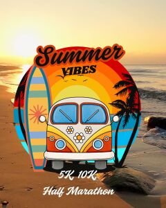 Run into Summer Vibes 5K, 10K, & Half Marathon Logo