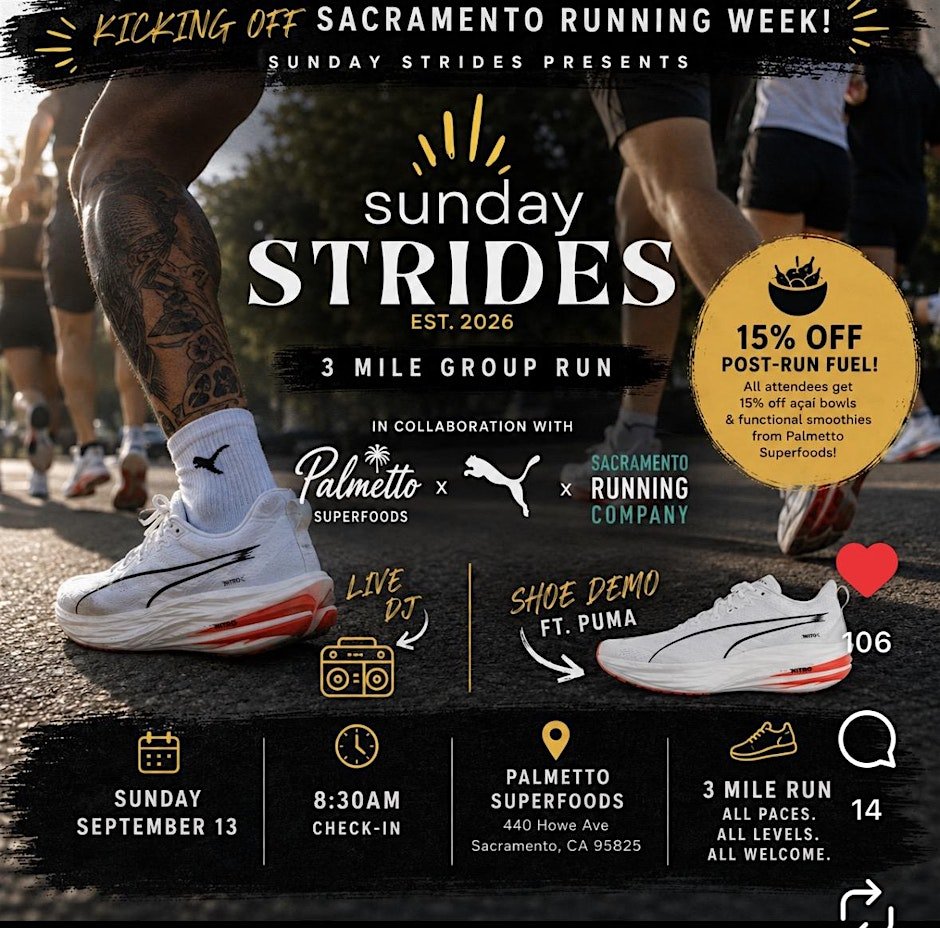 Sunday Strides x Sac Beginner Run Club Sac Running Week Logo