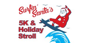Surfin' Santa's Christmas In July 5k & Holiday Stroll Logo