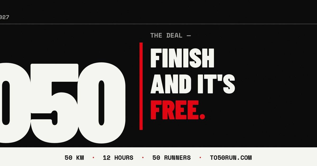 TO50 - Run 50km Across Toronto. Finish and It's Free. Logo
