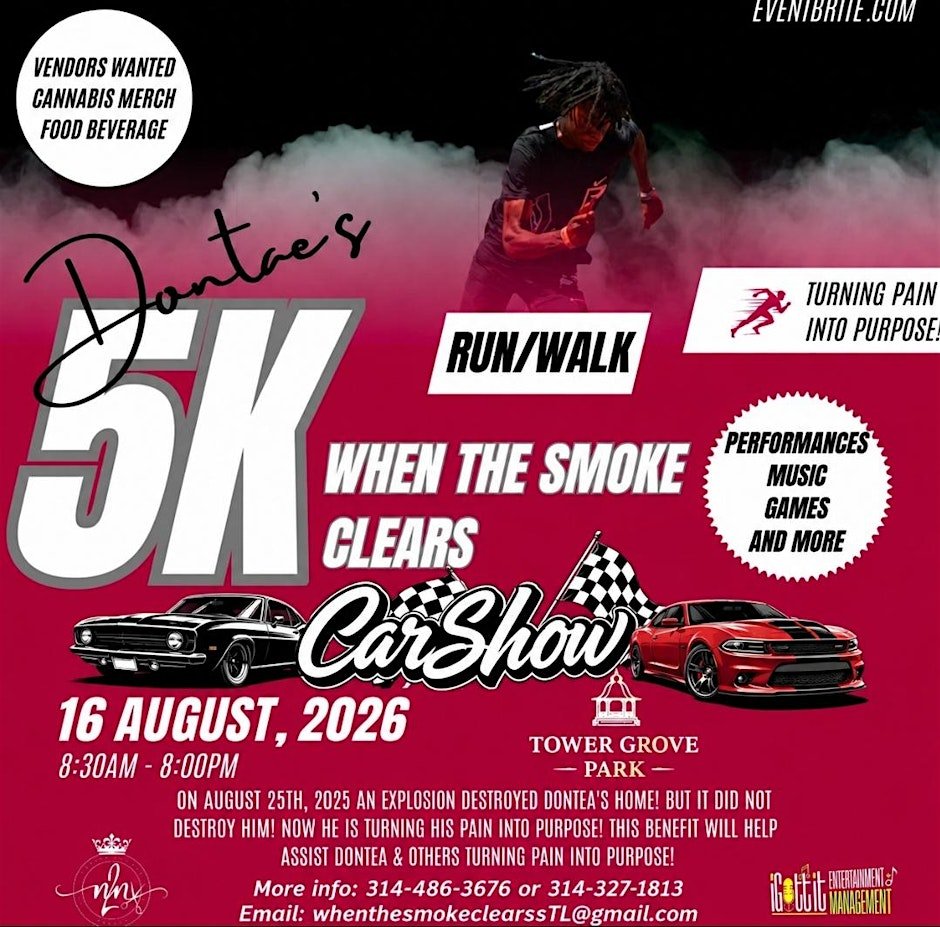 When The Smoke Clears  ~ Dontea's 5k Run/Walk  "Turning Pain Into Purpose" Logo